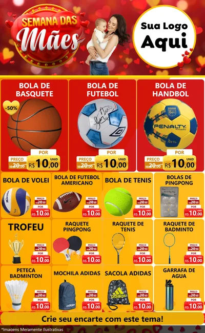 Modelo de Encarte para Encarte Grande com o tema Semana das Mães para Artigos Esportivos