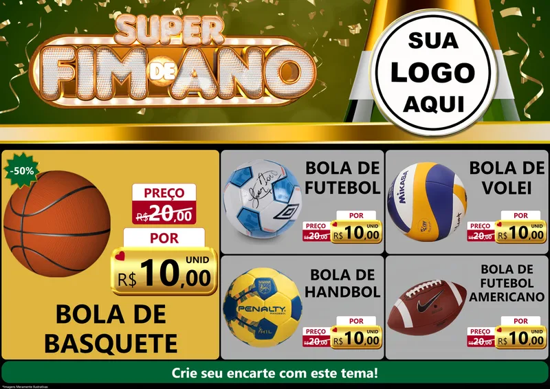 Modelo de Encarte para Encarte A4 Horizontal com o tema Super Fim de Ano para Artigos Esportivos