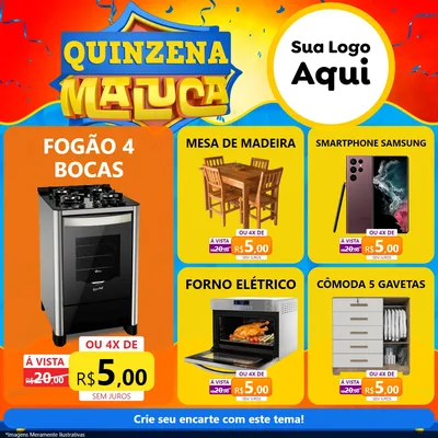 Modelo de Rede Social para Feed Facebook com o tema Quinzena Maluca para Móveis e Eletro