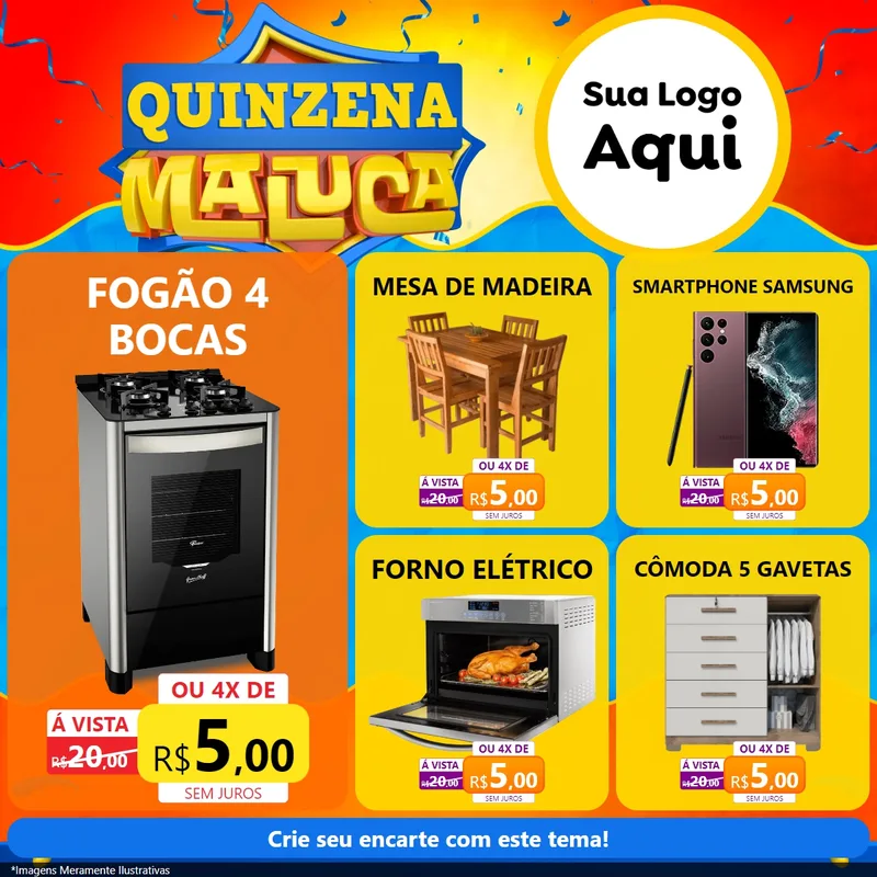 Modelo de Rede Social para Feed Facebook com o tema Quinzena Maluca para Móveis e Eletro