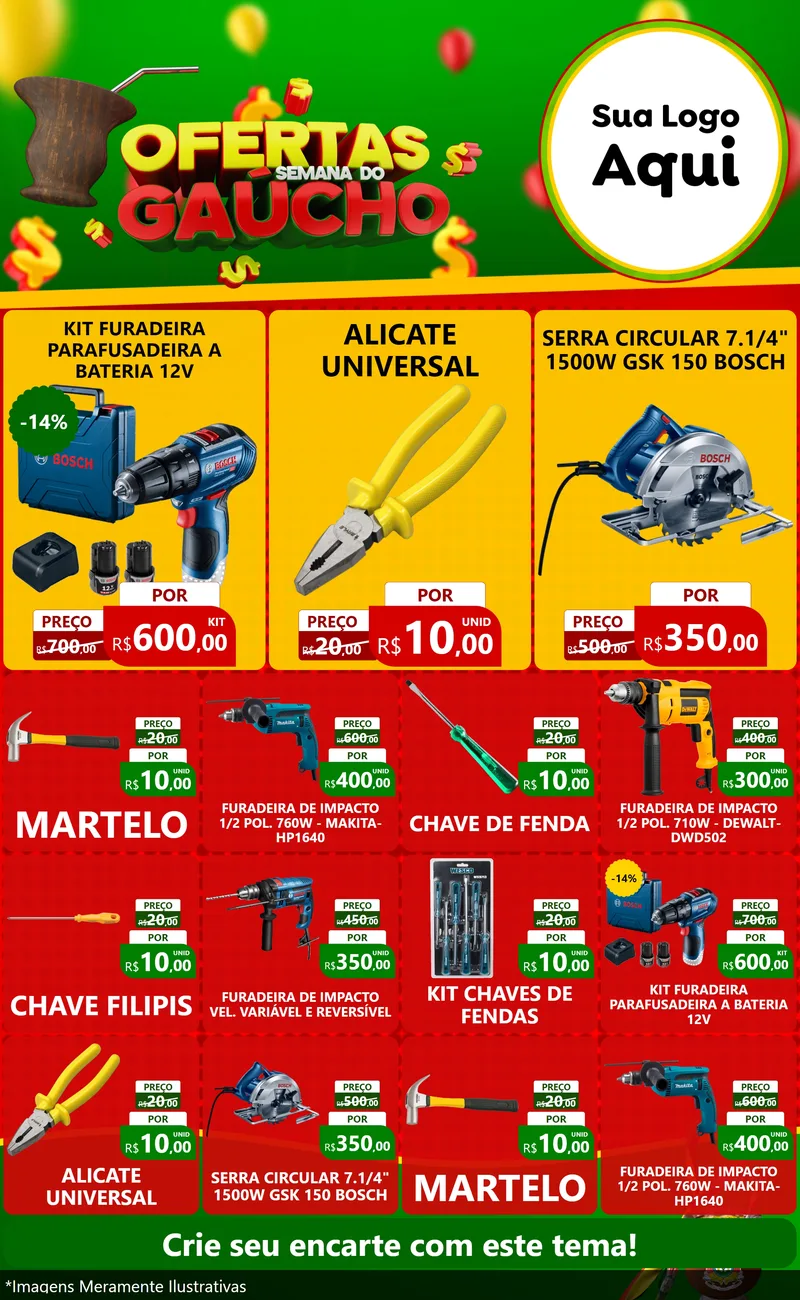 Modelo de Encarte para Encarte Grande com o tema Ofertas Semana Do Gaúcho para Maquinas e Ferramentas