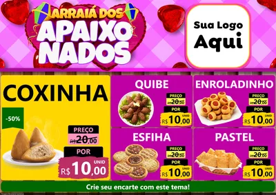 Modelo de Encarte para Encarte A4 Horizontal com o tema Arraiá dos Apaixonados para Salgadaria