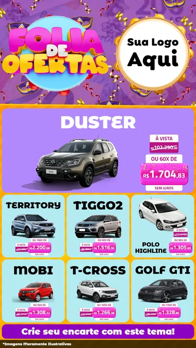 Modelo de Rede Social para Stories com o tema Folia de Ofertas para Concessionaria de Carros