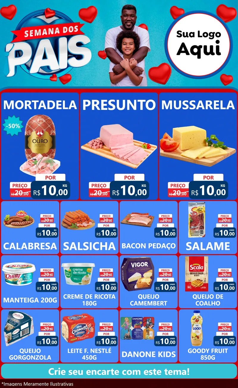 Modelo de Encarte para Encarte Grande com o tema Semana Dos Pais para Frios e Laticínios