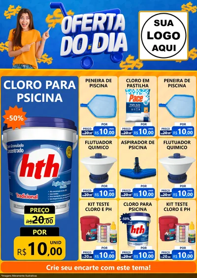 Modelo de Encarte para Encarte A4 Vertical com o tema Oferta do Dia para Produtos para Piscina