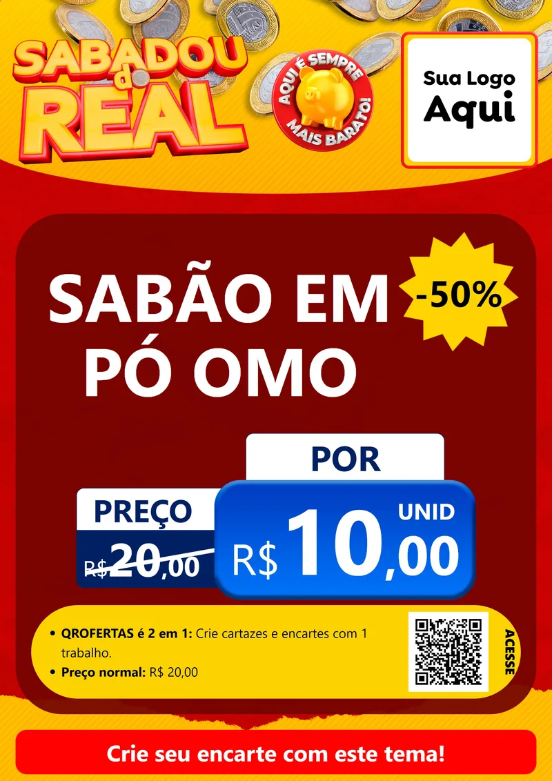 Modelo de Cartaz para Cartaz A4 Vertical com o tema Sabadou do Real para Produtos de Limpeza