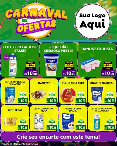Modelo de Rede Social para Feed Instagram com o tema Carnaval de Ofertas para Frios e Laticínios