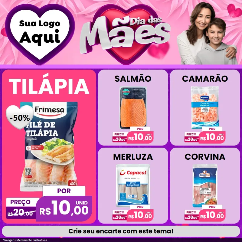 Modelo de Rede Social para Feed Facebook com o tema Dia das Mães para Peixaria