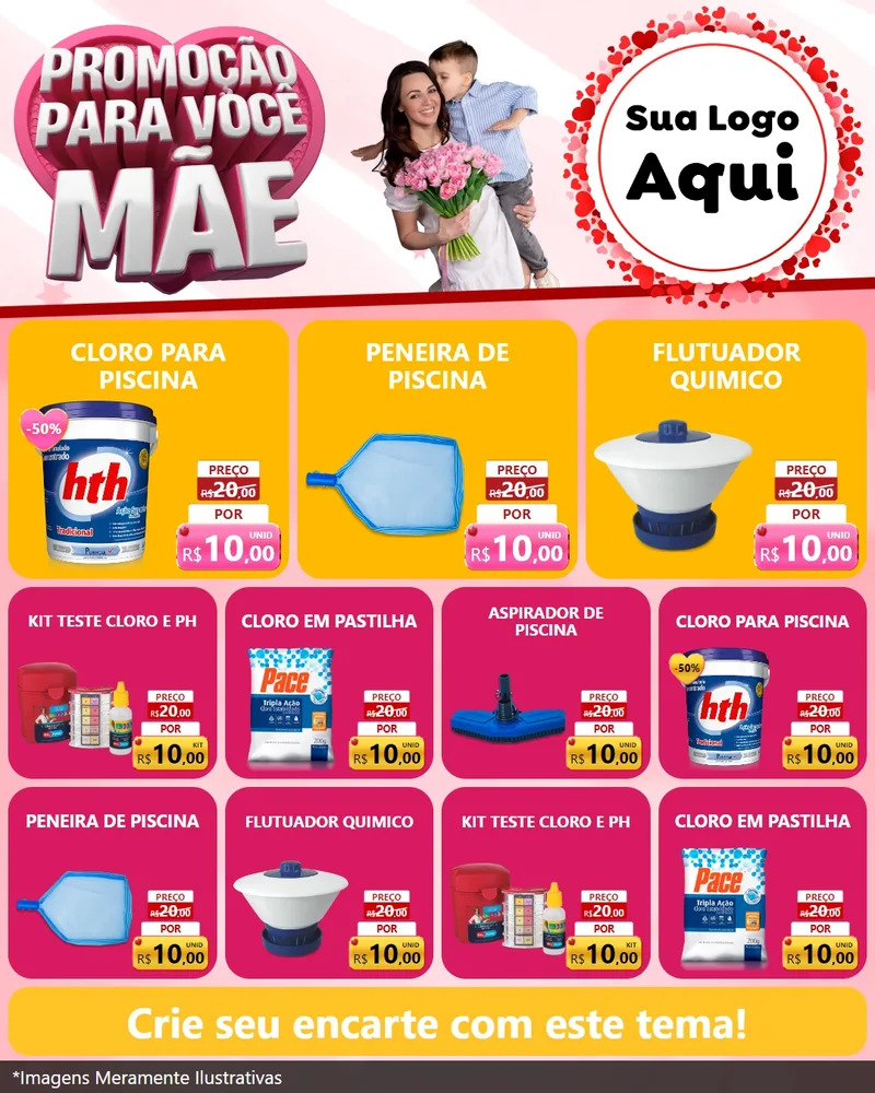 Modelo de Rede Social para Feed Instagram com o tema Promoção Para Você Mãe para Produtos para Piscina