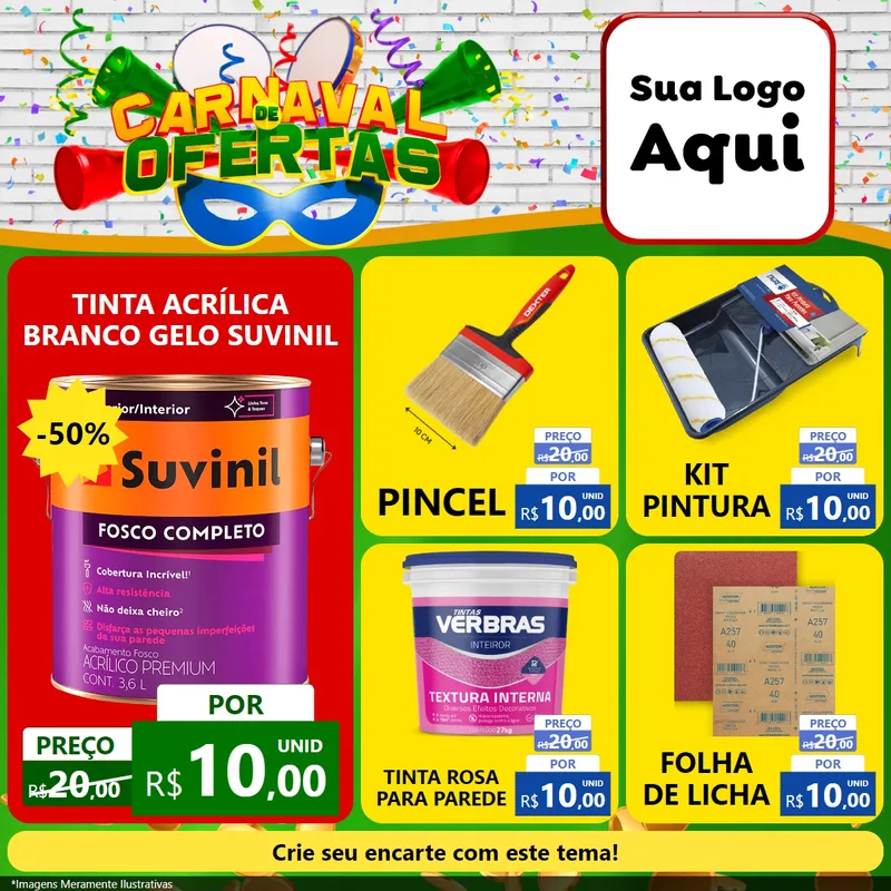 Modelo de Rede Social para Feed Facebook com o tema Carnaval de Ofertas para Tintas e Ferramentas
