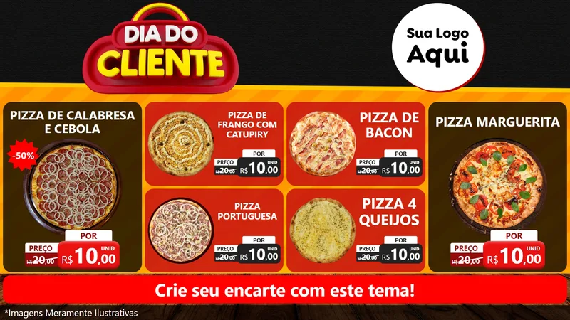 Modelo de TV para TV Horizontal com o tema Dia do Cliente para Pizzaria