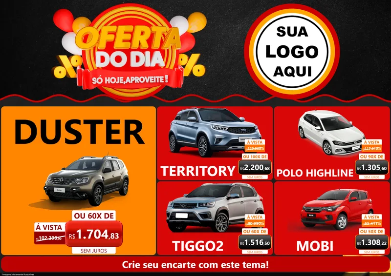 Modelo de Encarte para Encarte A4 Horizontal com o tema Oferta do Dia - Só hoje, Aproveite! para Concessionaria de Carros