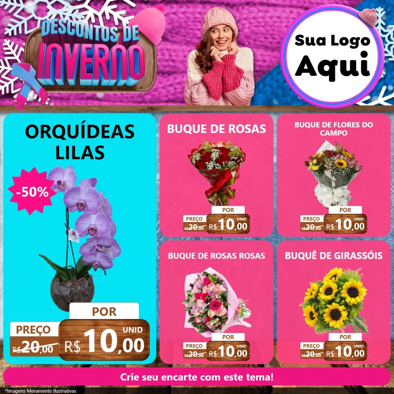 Modelo de Rede Social para Feed Facebook com o tema Descontos de Inverno para Floricultura e jardim