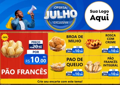 Modelo de Encarte para Encarte A4 Horizontal com o tema Oferta Exclusiva, Julho para Padaria