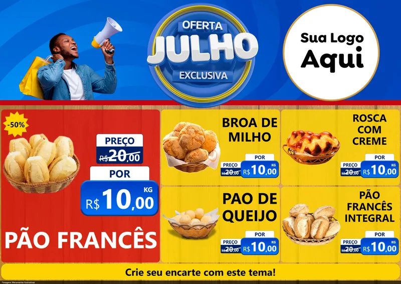Modelo de Encarte para Encarte A4 Horizontal com o tema Oferta Exclusiva, Julho para Padaria