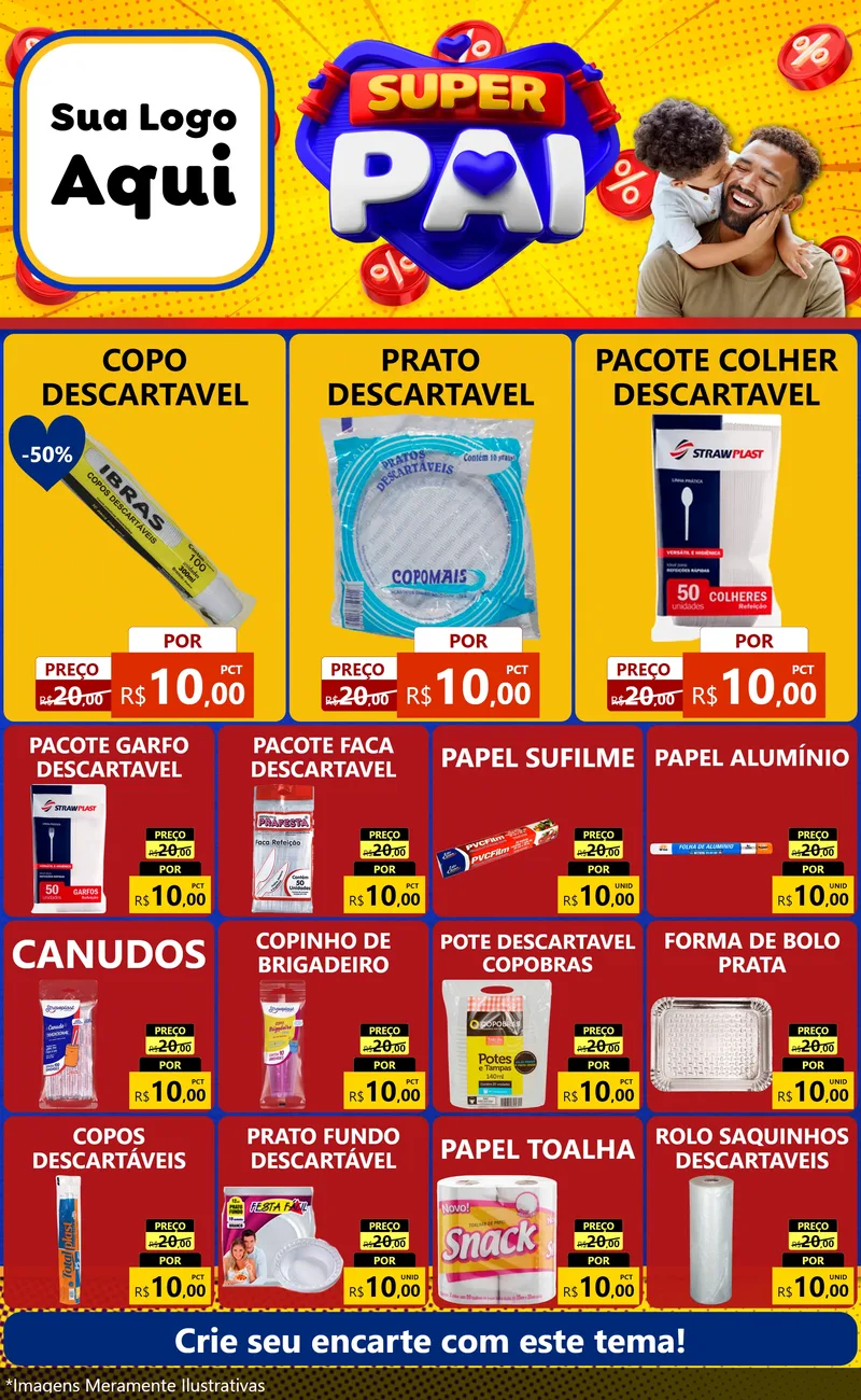 Modelo de Encarte para Encarte Grande com o tema Super Pai para Embalagens