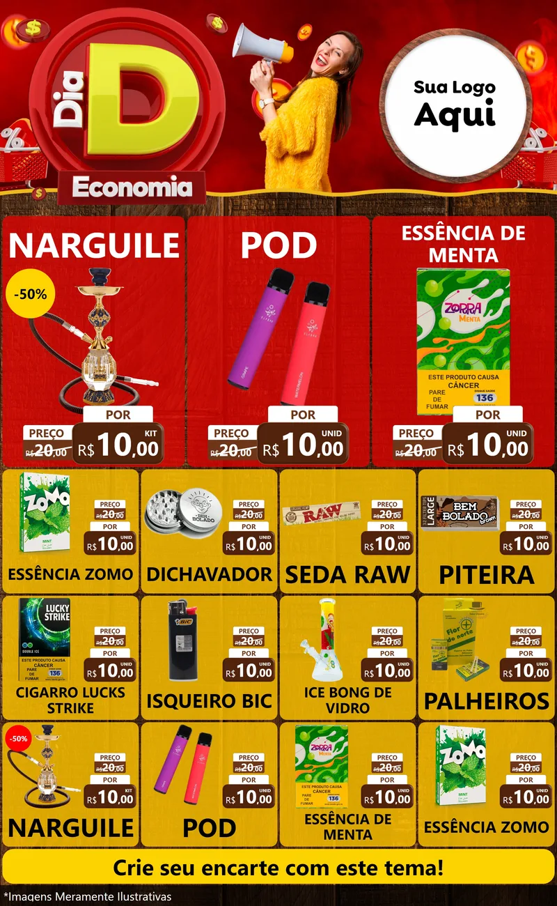 Modelo de Encarte para Encarte Grande com o tema Dia D Economia para Tabacaria