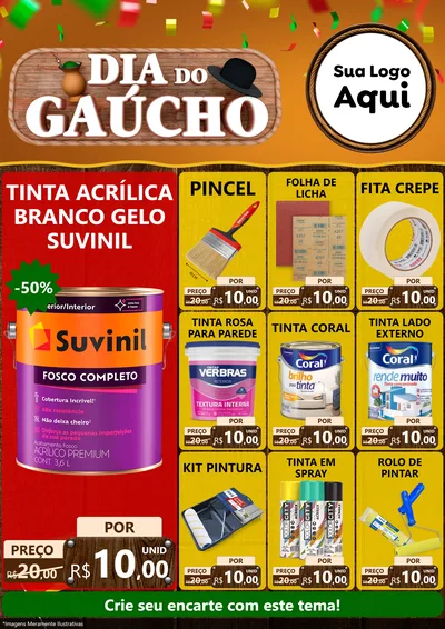 Modelo de Encarte para Encarte A4 Vertical com o tema Dia do Gaúcho para Tintas e Ferramentas