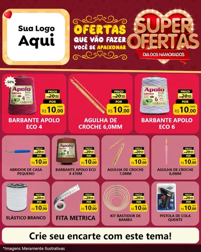 Modelo de Rede Social para Feed Instagram com o tema Dia dos Namorados para Armarinho e Aviamentos