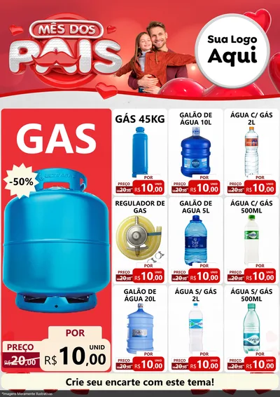 Modelo de Encarte para Encarte A4 Vertical com o tema Mês dos Pais para Água e gás