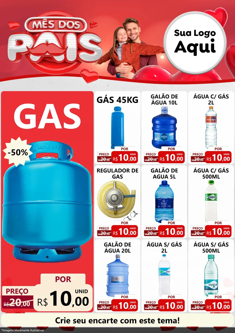 Modelo de Encarte para Encarte A4 Vertical com o tema Mês dos Pais para Água e gás
