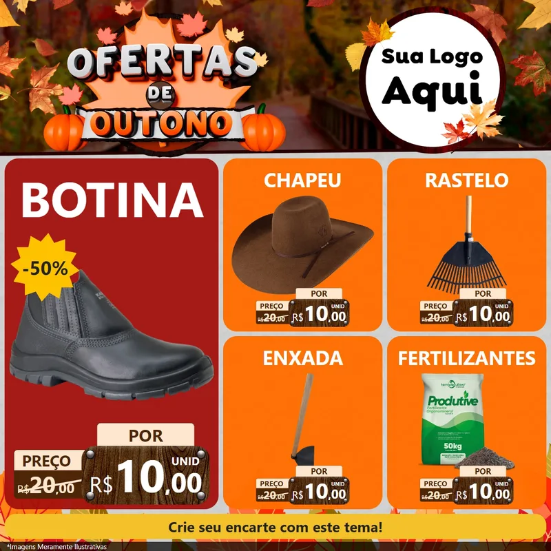 Modelo de Rede Social para Feed Facebook com o tema Ofertas de Outono para Agropecuária