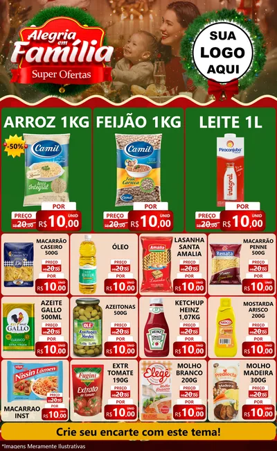 Modelo de Encarte para Encarte Grande com o tema Alegria Em Família - Super Ofertas para Supermercado