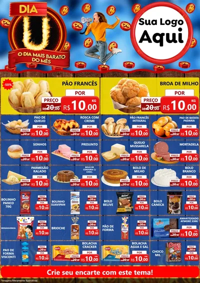 Modelo de Encarte para Encarte A4 Vertical com o tema Dia U - O Dia Mais Barato Do Mês para Padaria