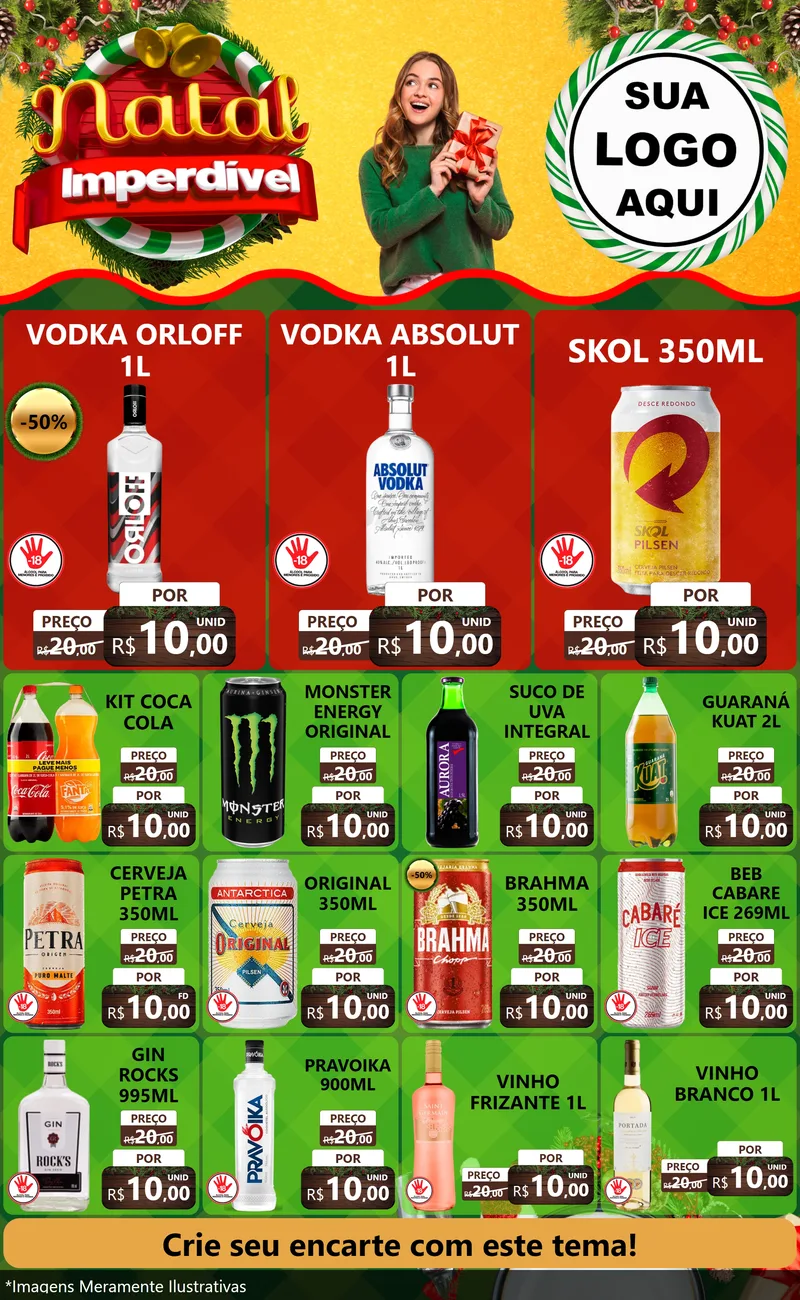 Modelo de Encarte para Encarte Grande com o tema Natal Imperdível para Distribuidora de bebidas