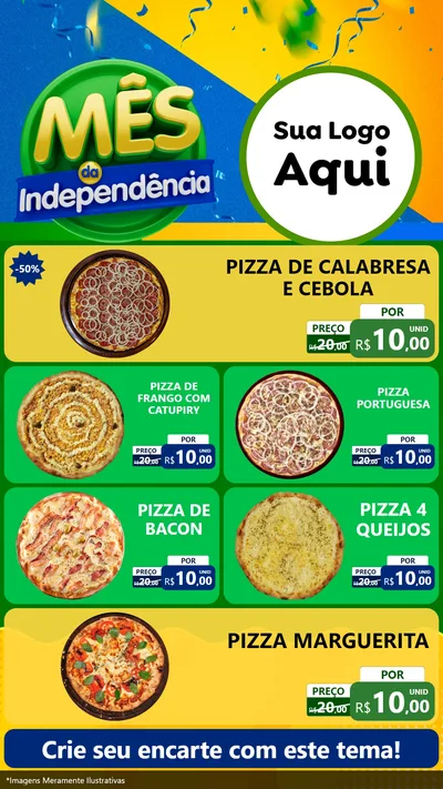 Modelo de TV para TV Vertical com o tema Mês da Independência para Pizzaria
