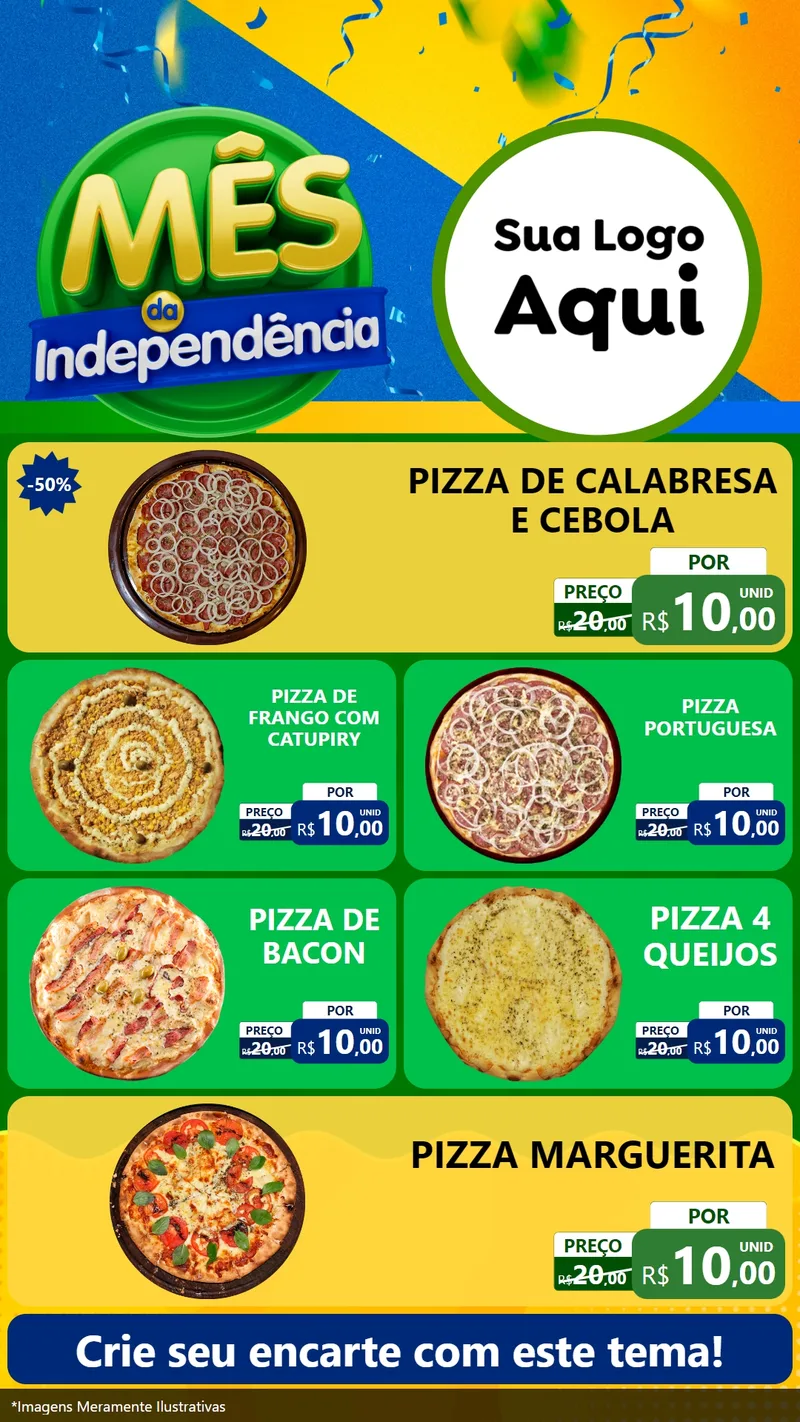 Modelo de TV para TV Vertical com o tema Mês da Independência para Pizzaria