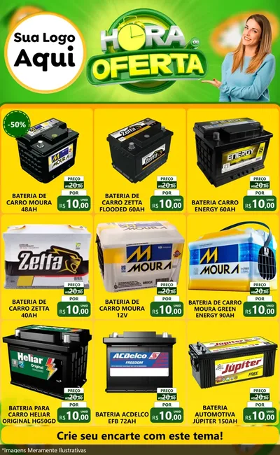 Modelo de Encarte para Encarte Grande com o tema Hora da Oferta para Baterias Elétricas