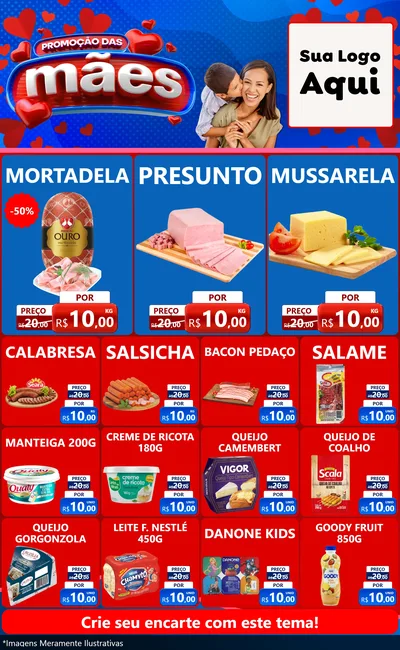 Modelo de Encarte para Encarte Grande com o tema Promoção das Mães para Frios e Laticínios