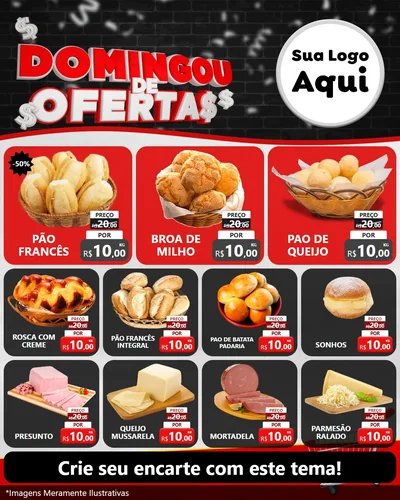 Modelo de Rede Social para Feed Instagram com o tema Domingou de Ofertas para Padaria
