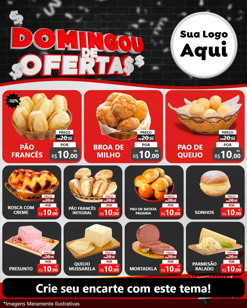 Modelo de Rede Social para Feed Instagram com o tema Domingou de Ofertas para Padaria