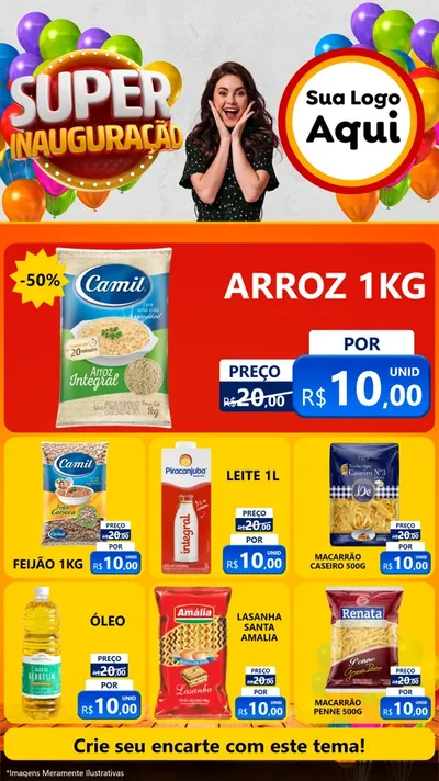 Modelo de Rede Social para Stories com o tema Super Inauguração para Supermercado