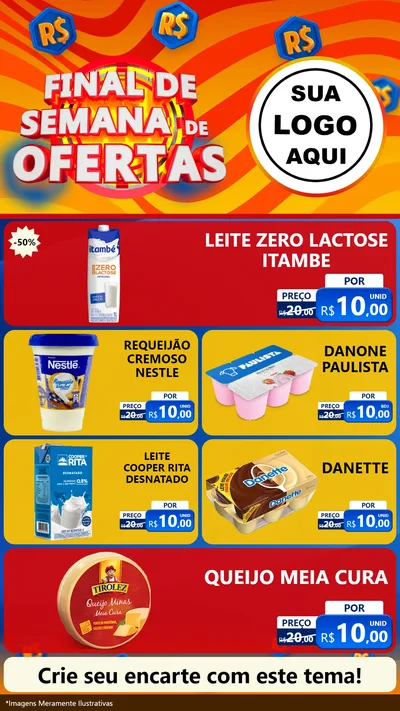 Modelo de TV para TV Vertical com o tema Final de Semana de Ofertas para Frios e Laticínios