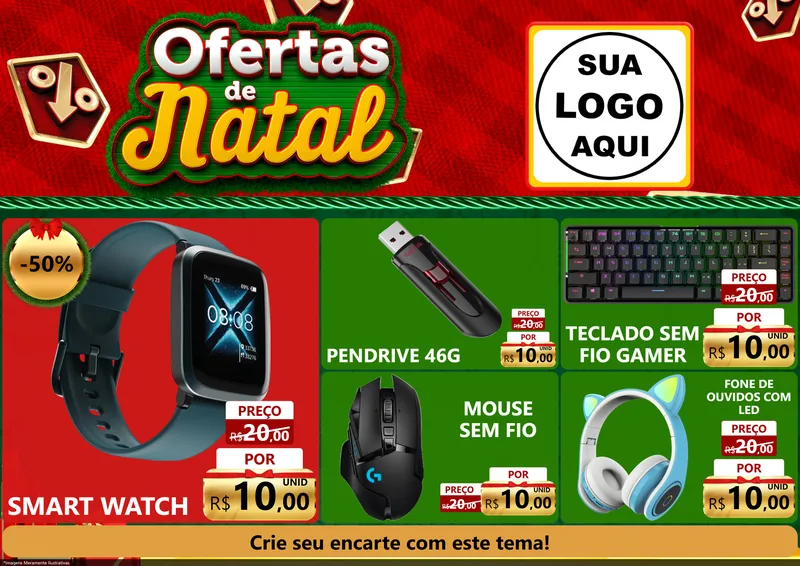 Modelo de Encarte para Encarte A4 Horizontal com o tema Ofertas de Natal para Informática