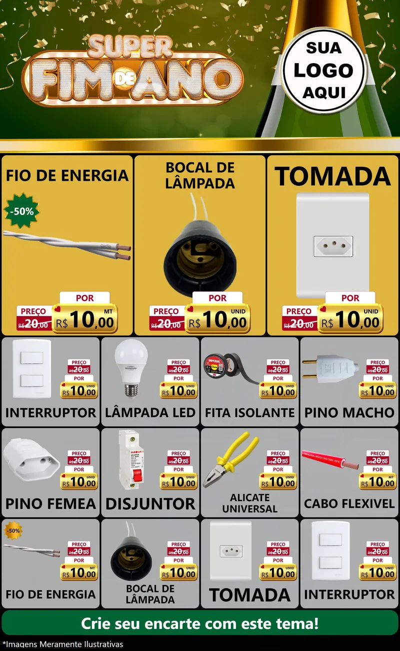 Modelo de Encarte para Encarte Grande com o tema Super Fim de Ano para Materiais Elétricos