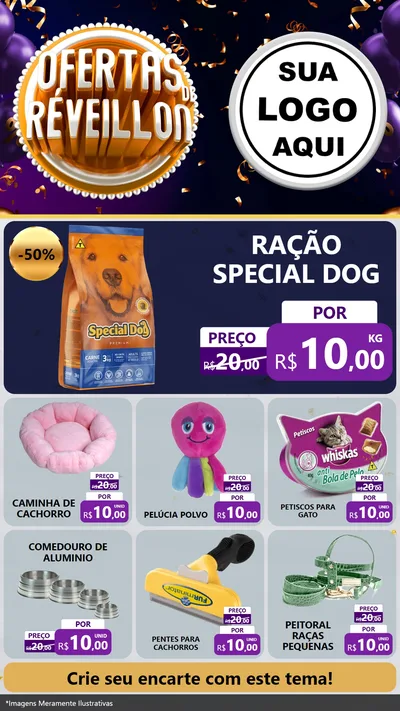 Modelo de Rede Social para Stories com o tema Ofertas de Réveillon para Pet Shop