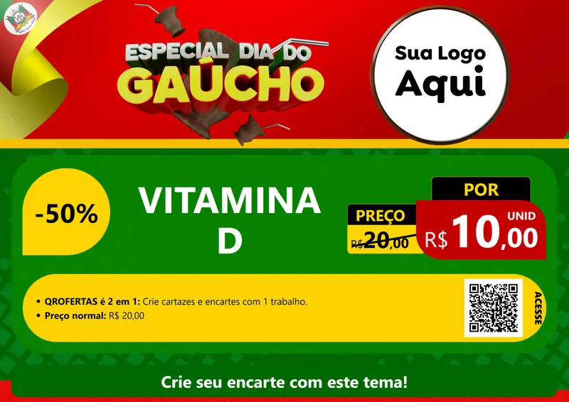 Modelo de Cartaz para Cartaz A4 Horizontal com o tema Especial Dia do Gaúcho para Farmácia