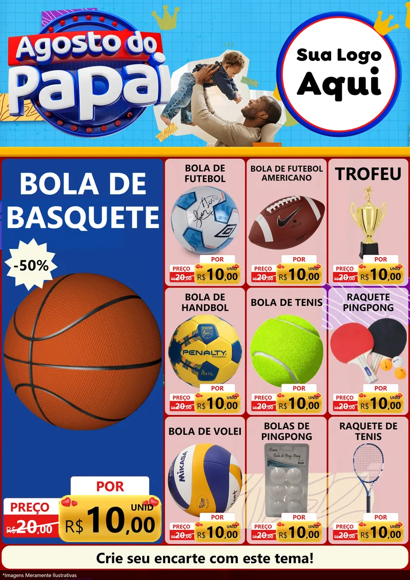 Modelo de Encarte para Encarte A4 Vertical com o tema Agosto do Papai para Artigos Esportivos