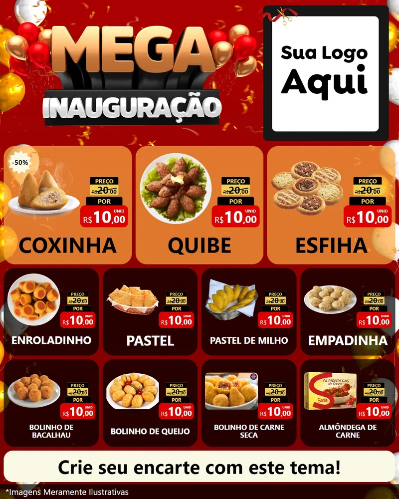 Modelo de Rede Social para Feed Instagram com o tema Mega Inauguração para Salgadaria