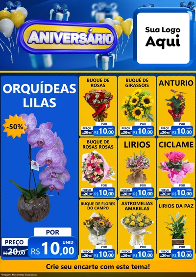 Modelo de Encarte para Encarte A4 Vertical com o tema Aniversário para Floricultura e jardim