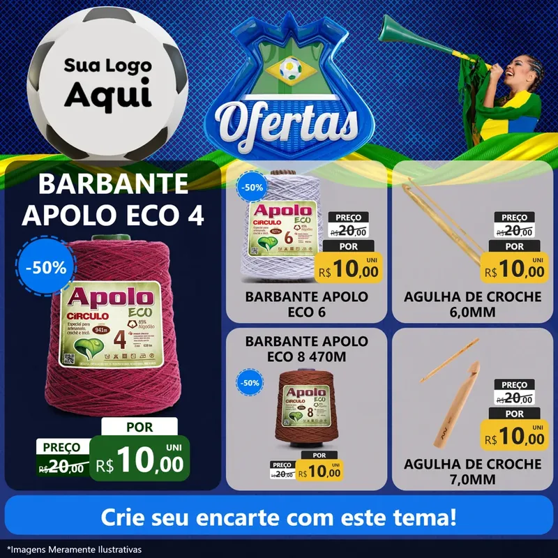 Modelo de Rede Social para Feed Facebook com o tema Ofertas (Futebol) para Armarinho e Aviamentos