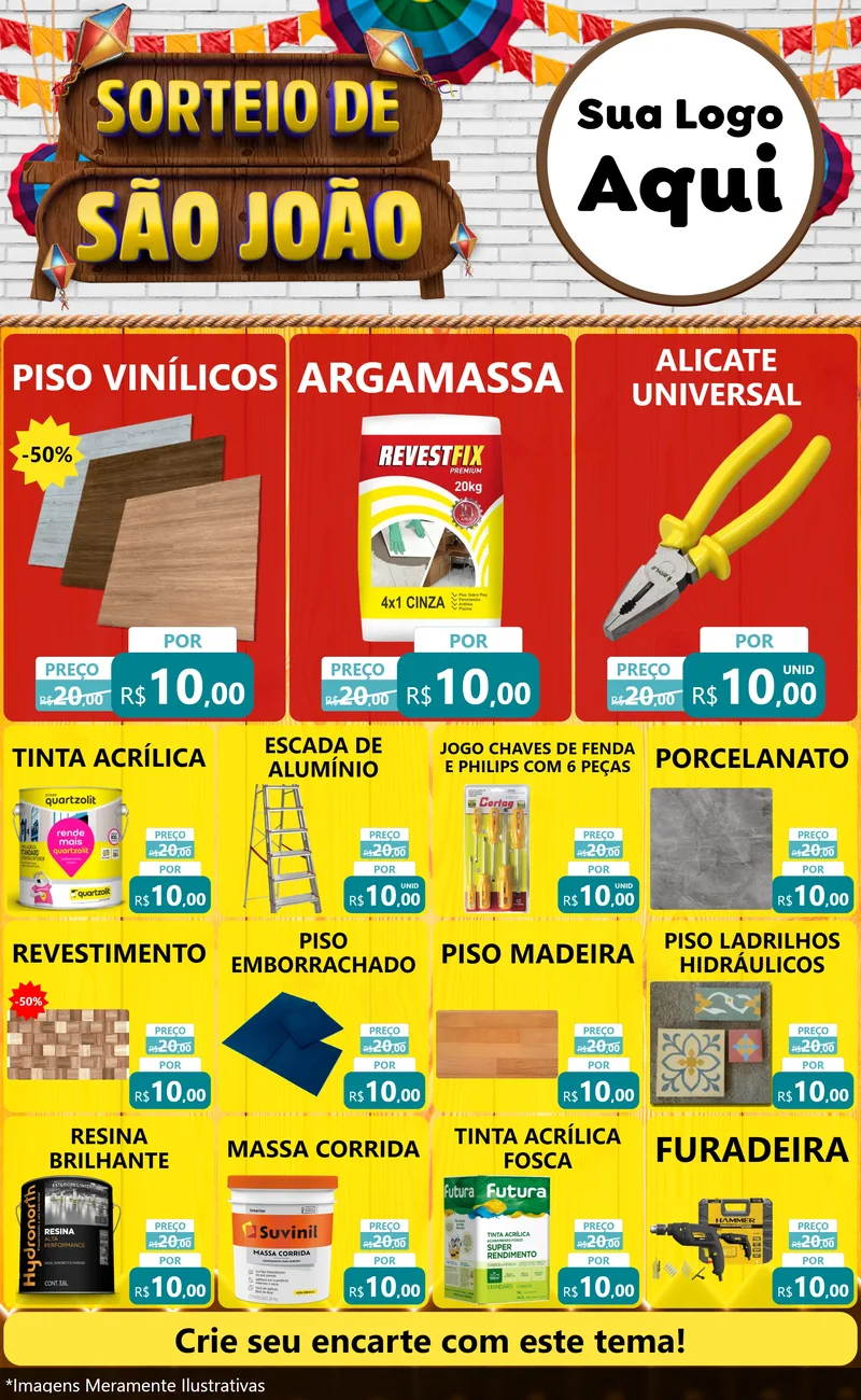 Modelo de Encarte para Encarte Grande com o tema Sorteio de São João para Material para Construção
