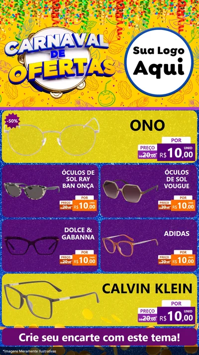 Modelo de TV para TV Vertical com o tema Carnaval de Ofertas para Óticas