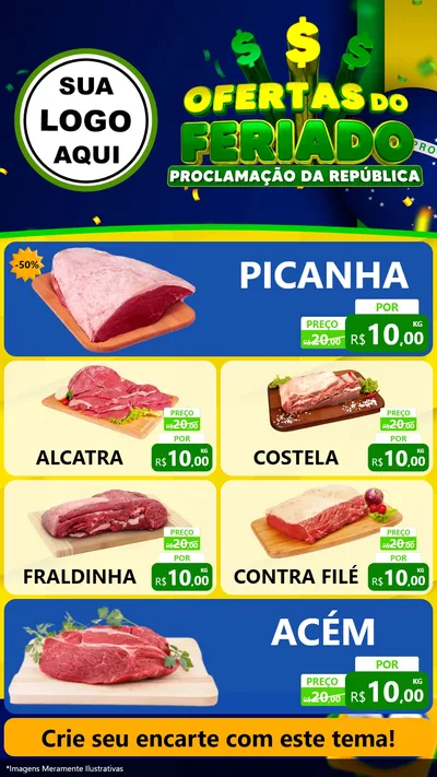 Modelo de TV para TV Vertical com o tema Ofertas do Feriado - Proclamação da República para Açougue
