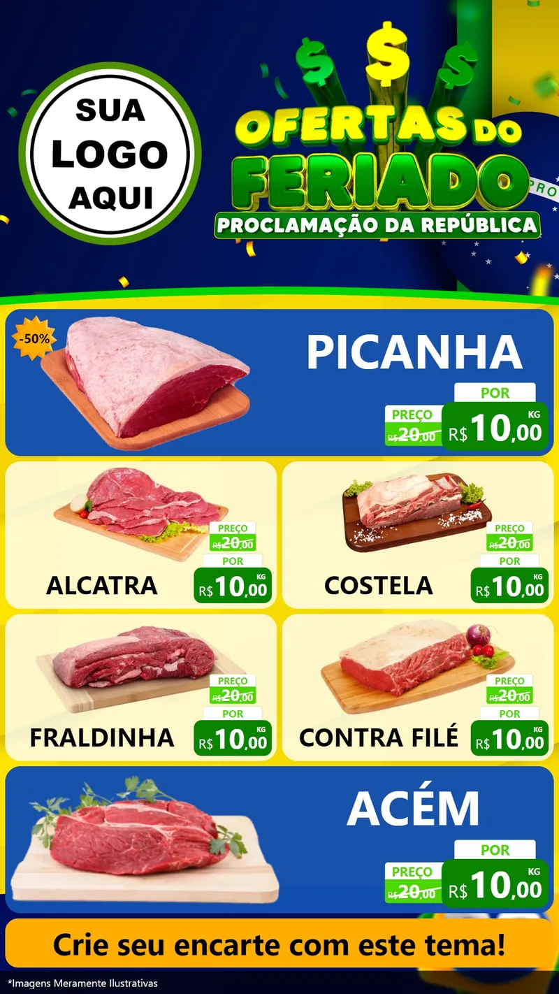 Modelo de TV para TV Vertical com o tema Ofertas do Feriado - Proclamação da República para Açougue