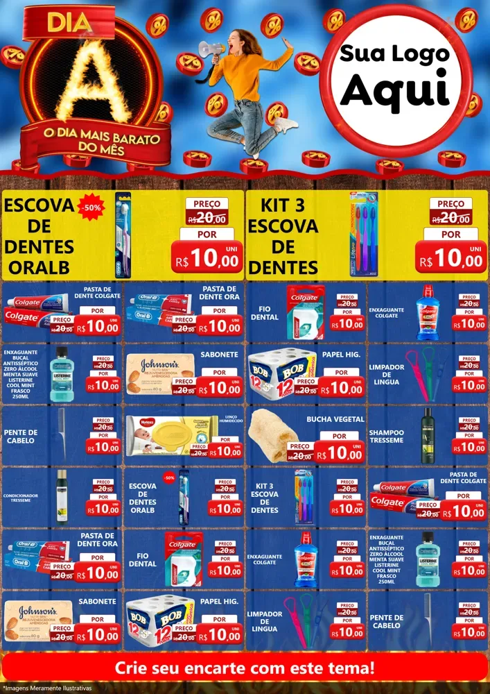 Modelo de Encarte para Encarte A4 Vertical com o tema Dia A - O Dia Mais Barato Do Mês para Higiene Pessoal